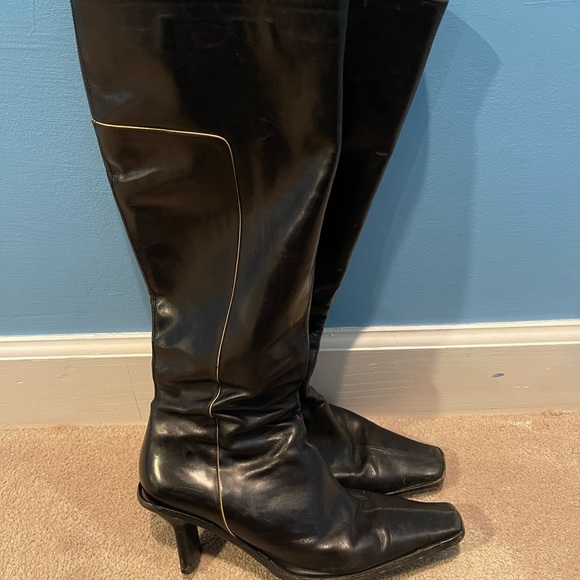 Knee boots. Fratelli Rosetta. Black leather. Size 8 1/2 medium. - Picture 1 of 11